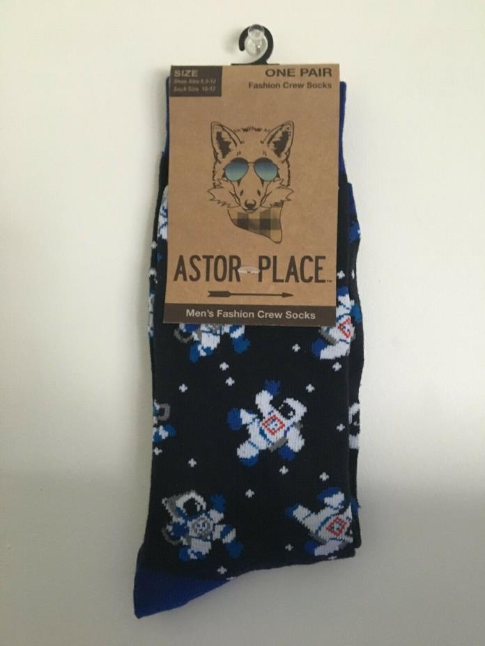 Men's Crew Socks Astronaut Space Astor Place Navy Blue NEW Novelty Fashion