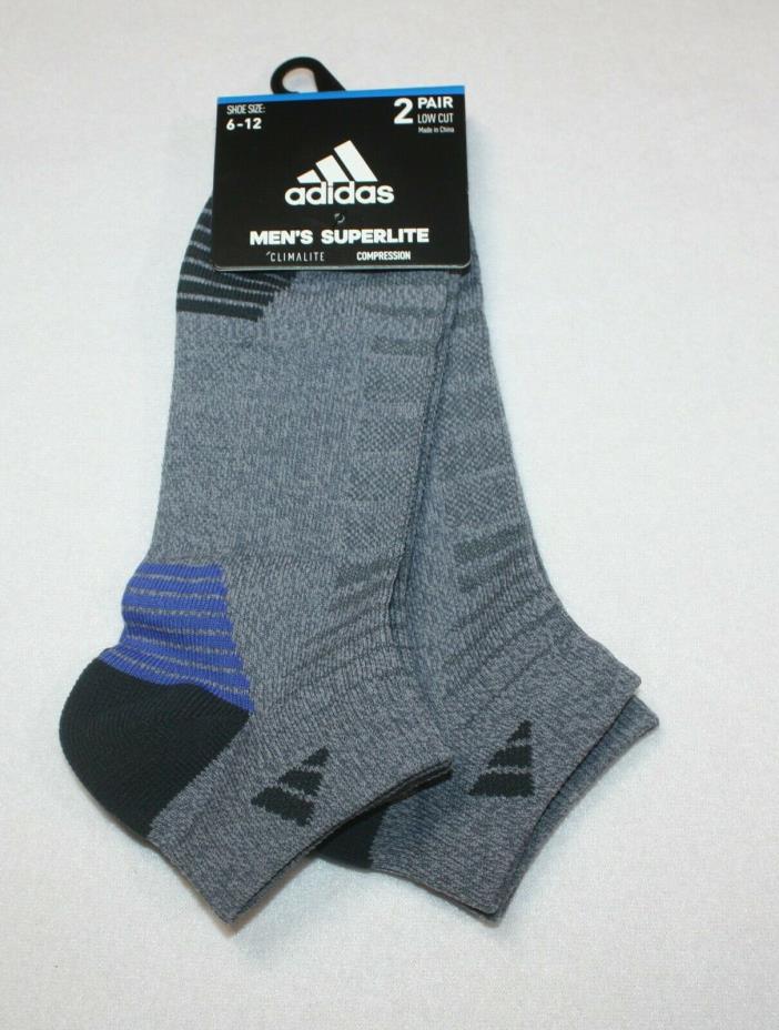 Adidas Mens Superlite Climalite Compression Low-Cut Socks 2 Pair Sz 6-12 Gray