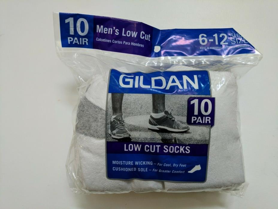 Gildan Mens Cushioned Low Cut Socks Shoe Size 6-12 Large White 10-Pair NEW