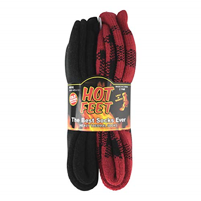 Hot Feet Cozy, Heated Thermal Socks for Men, Warm, Patterned Crew Socks, USA 6 -