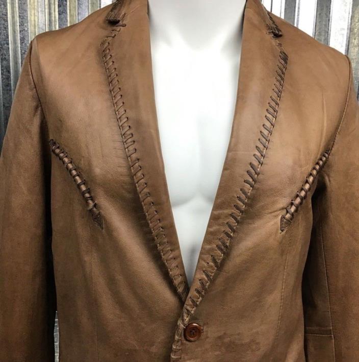 Scully Leather Mens Brown Modern Western Soft Leather Blazer Size 40 Whip Stitch