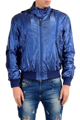 Just Cavalli Men's Blue Full Zip Hooded Windbreaker Jacket US M IT 50