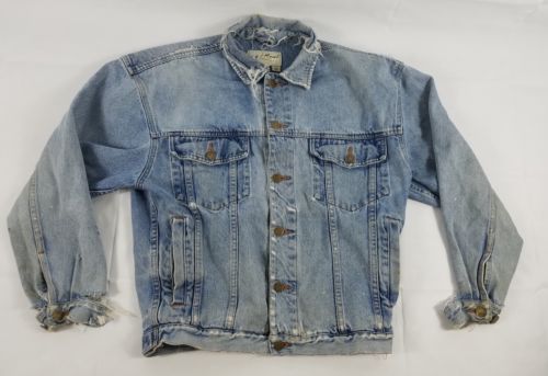 Eddie Bauer Mens Size XS/XP Metal Button Up Denim Jean Jacket Super Distressed