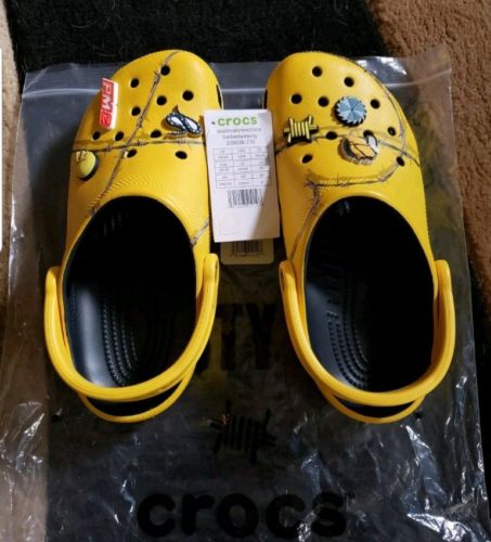 Post Malone X Crocs Dimitri Clog Barbwire Yellow Size 13 WITH JIBBITZ 3 pack