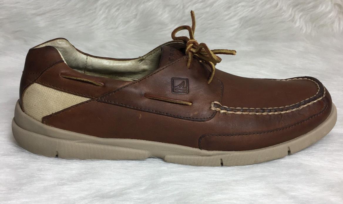 Sperry Top Sider Mens Size 11 M Brown Leather Canvas Boat Shoe Loafer Deck 2 Eye