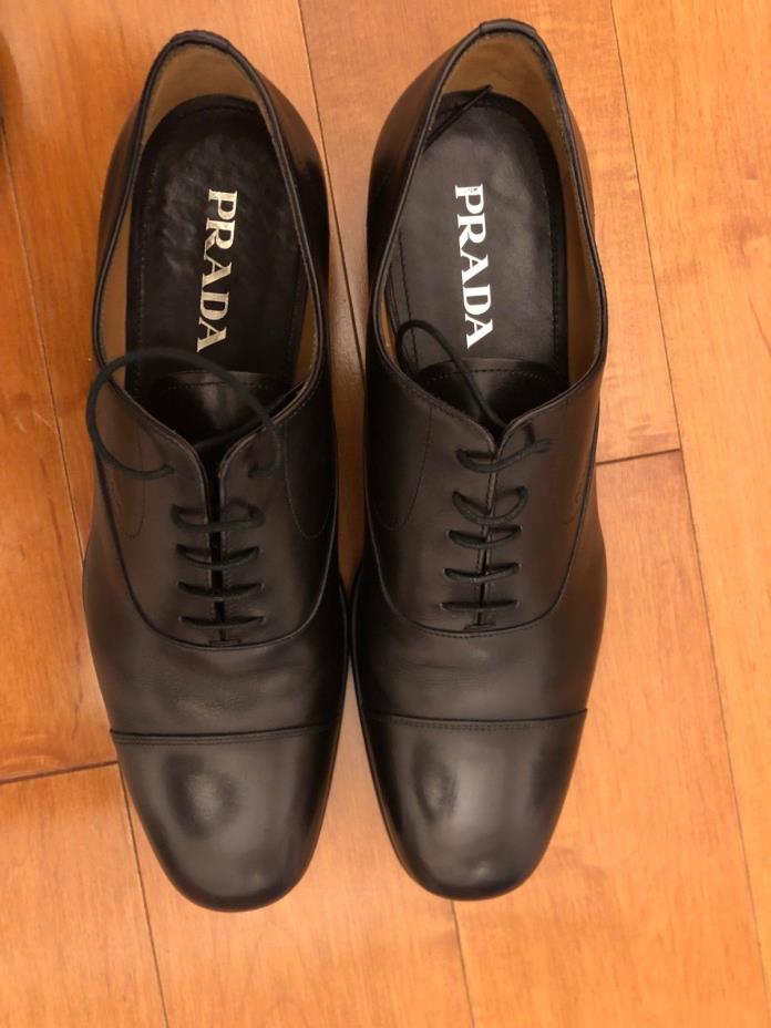 Prada Men's Brushed Leather Oxford Dress Shoes Black 10 10.5