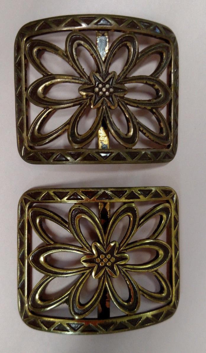 Vintage Atomic Filigree Shoe Clips Enameled Brass?? Gilded Backs Marked France