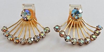 Vintage Jewelry Antique Aurora Rhinestone Ladies Shoe Buckle Clips Gold Tone (A)
