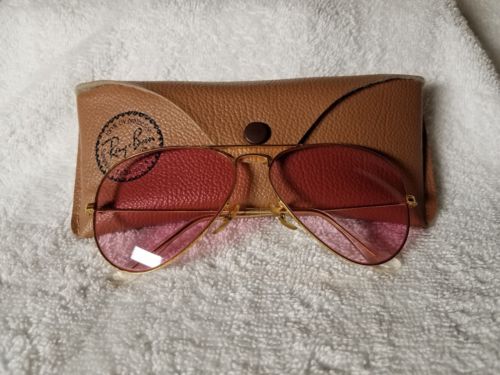 Vintage Ray Ban Pilot Aviator Sunglasses B&L 58-14 Bausch&Lomb Pink Lenses