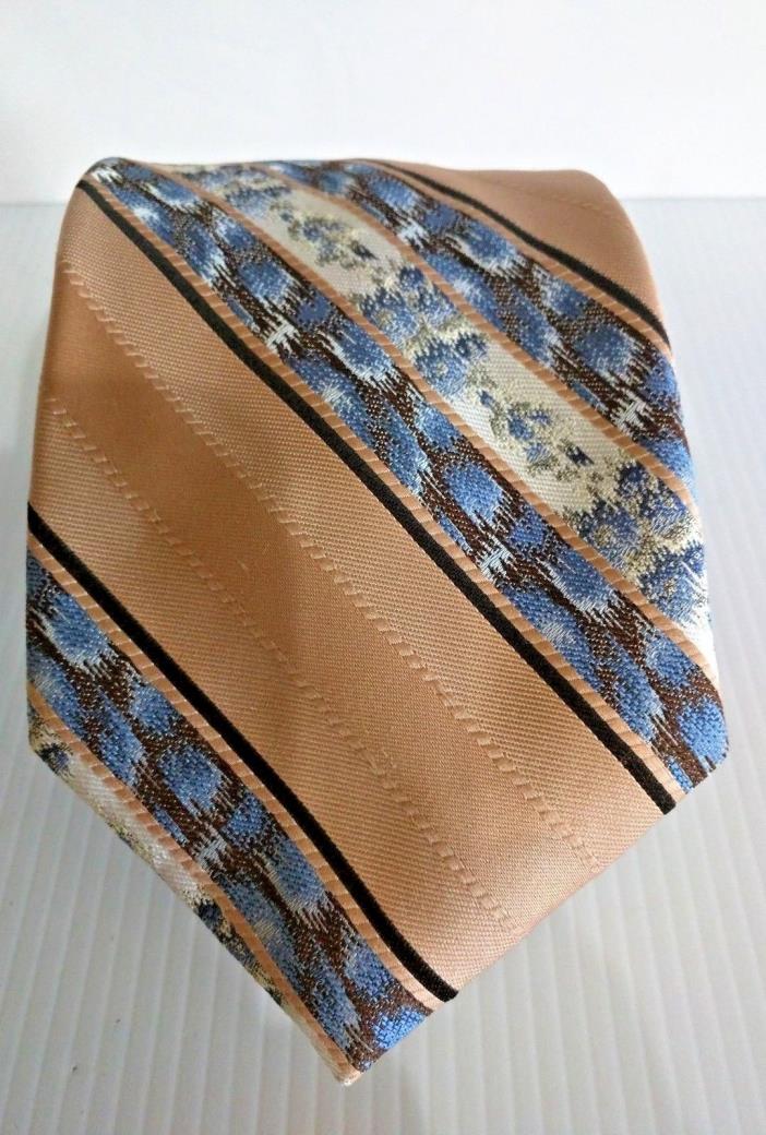 Vintage 60s Wide Mad Mens Kipper tie Diagonal Stripe Mark of California Tan Blue