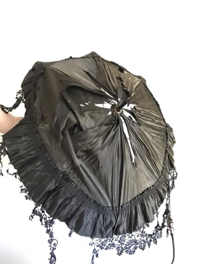 Victorian Parasol Gothic Halloween Antique Sun Umbrella Black Lace Distressed