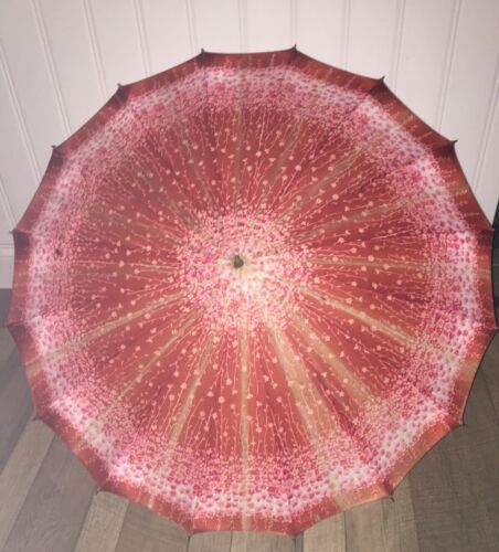 Vintage Lucite Handle Umbrella----Red / Pink / White / Silver Floral Flowers