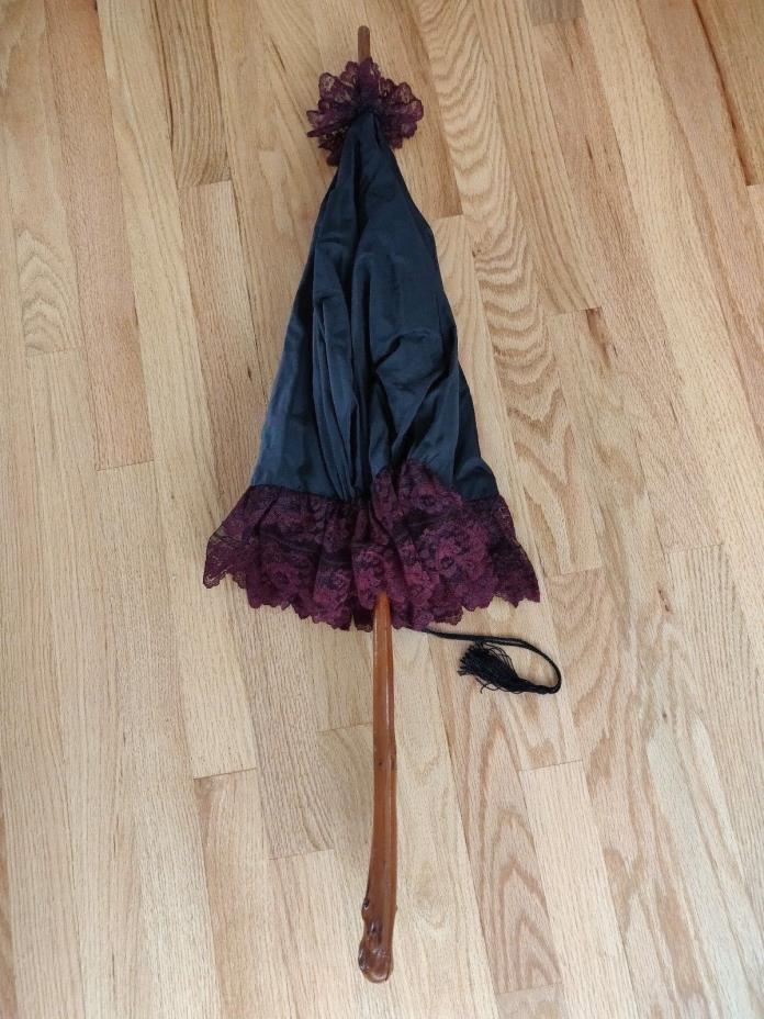 Antique 1800s Parasol Umbrella Handmade Silk Wood Philadelphia USA Silk Purple