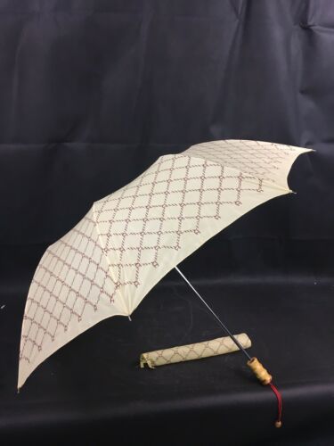 Vintage Cream Etienne Aigner Collapsable Umbrella With Matching Sleeve