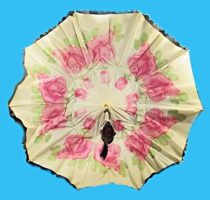 Stunning Victorian Double Canopy; Jeweled Handle & Tips  Parasol Umbrella Wow!!