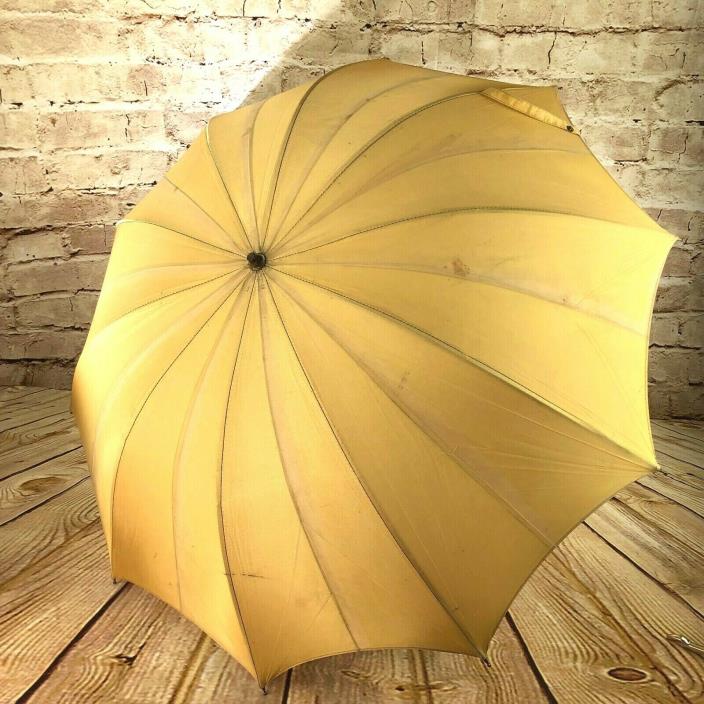 Vintage Yellow Umbrella with Amber Lucite/Bakelite ? Handle Silk ?