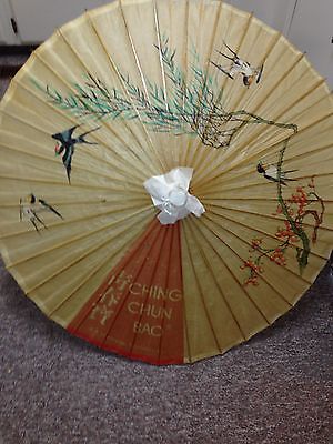 VTG Umbrella Chinese Oriental  Wooden  Bamboo Parasol  Handmade