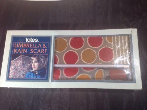 VTG Totes Umbrella & Rain Scarf Set in box dots retro self folding 26X26 1984