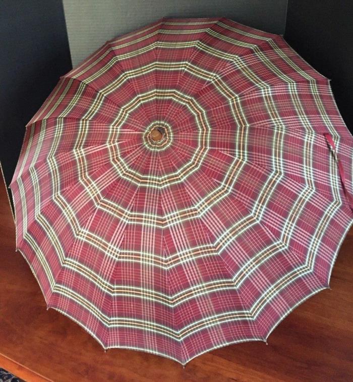 Antique Vintage Plaid Umbrella from 1930's or 1940's Mint Condition
