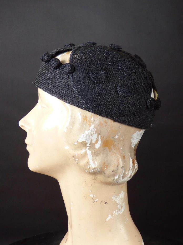 1920s Black Straw Skull Cap