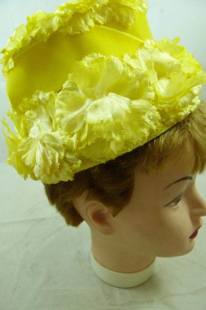 Vintage Ladies Yellow Flower Fancy Church Easter Women's Hat Cap Sunday Holiday