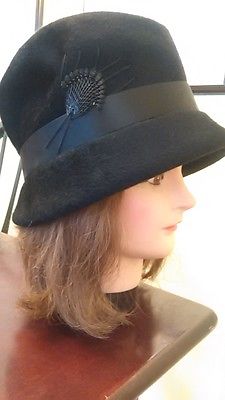 Vintage Ladies / Women's Nadelle Hat Black 1940's - 1960's - Made in Italy