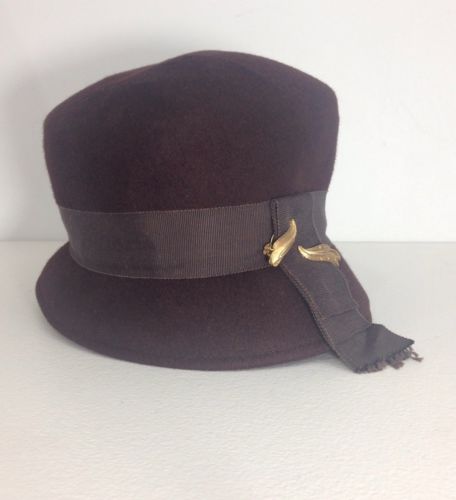 VINTAGE WOOL Hat Brown Ribbon Women Glamour Felts Terry Sales Corp NY Union Made