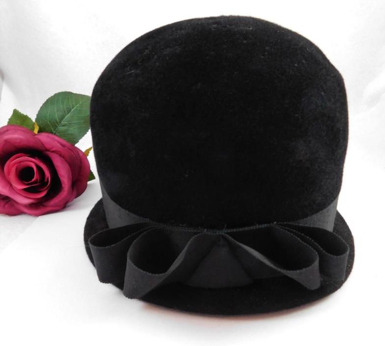 Vintage Ladies Hat Bucket Cloche Peachbloom Velour Merrimac Body Union USA Med
