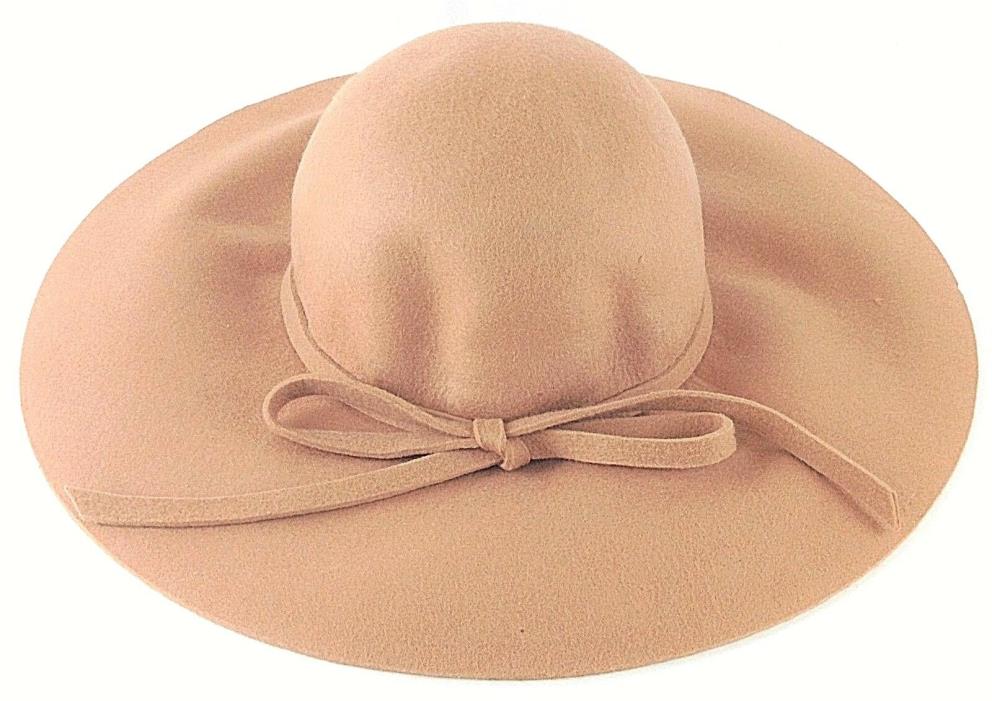 Vintage 100% Wool Soft Camel Brown Floppy Wide Brimmed Women's Hat