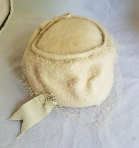 Vintage Tan Cream Wool Melosoie Henry Pollak Women Pill Box Hat Netting 21