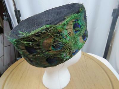 Vintage Women's Pillbox Hat Peacock with Hat Pin Cocktail Formal Evening