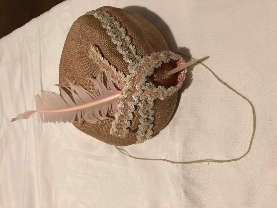 Vintage 1940s 1950s Lady's Cellulose Straw Hat With a feather