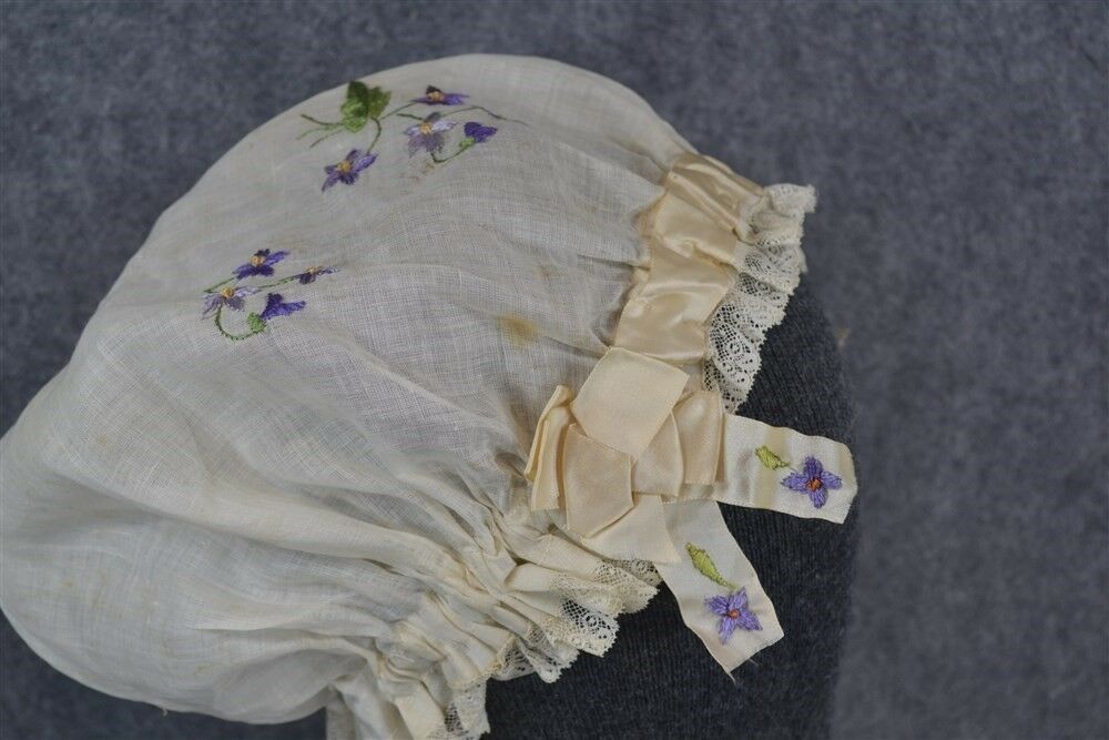 dust night cap bonnet Victorian original women's embroidered 1880-1900