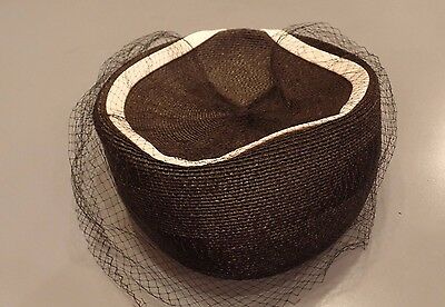 Women's Vintage Black/White Pillbox Hat with Veil