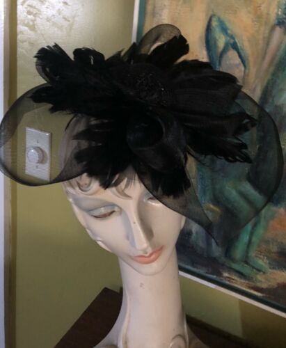 Ladies Vintage Floral Black Headband Hat Huge Flower