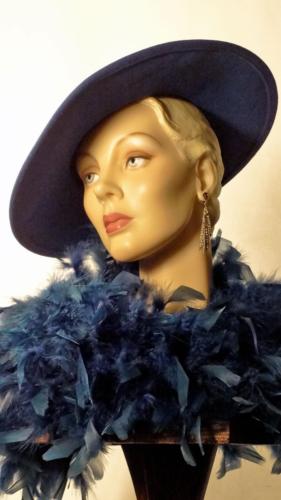 1930s 1940s Style Platter Hat Blue Wool Wide Brim Adolfo II NY Paris Sz 7 #1245