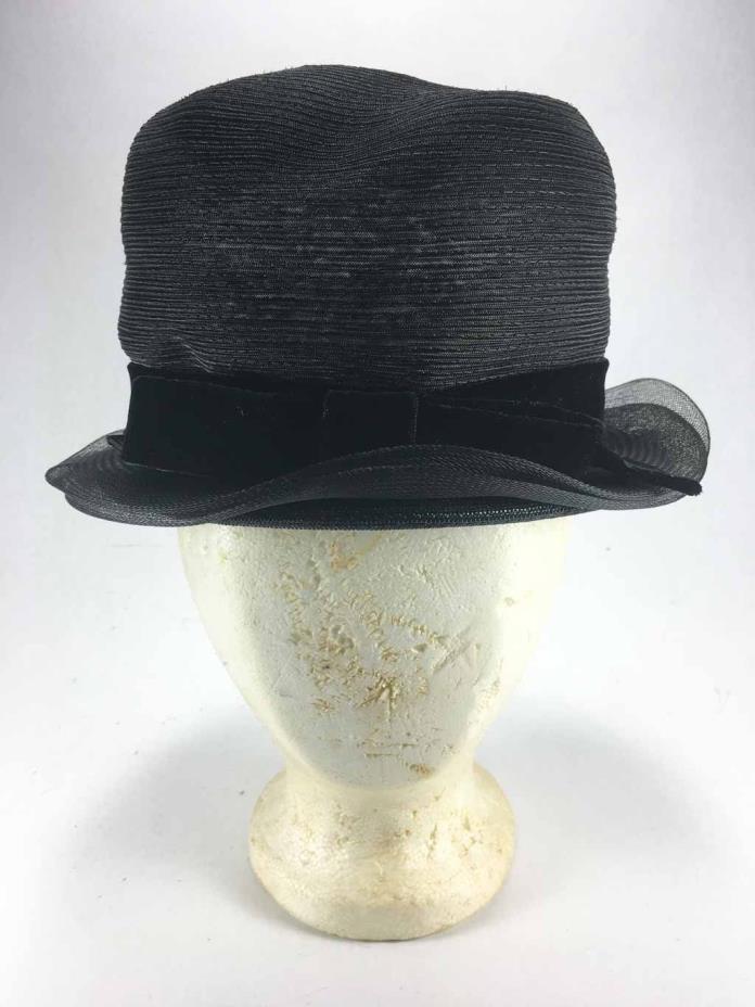 Vintage 1960's ? LUCILA MENDEZ Black Hat w/ Ribbon Fascinator