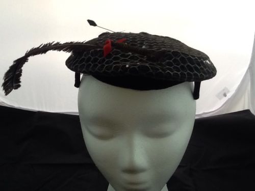 Sally Brenner Ladies Straw Hat w Netting Over it and Feather