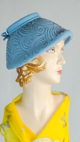 1940s Hat Small Structured Blue Wool with Soutache Embroidery Sz S #1501