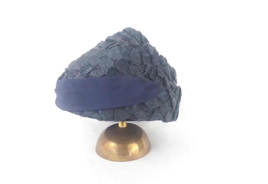 Vintage Womens Hat Beehive Style Navy Blue The Bon Marche Seattle Northgate