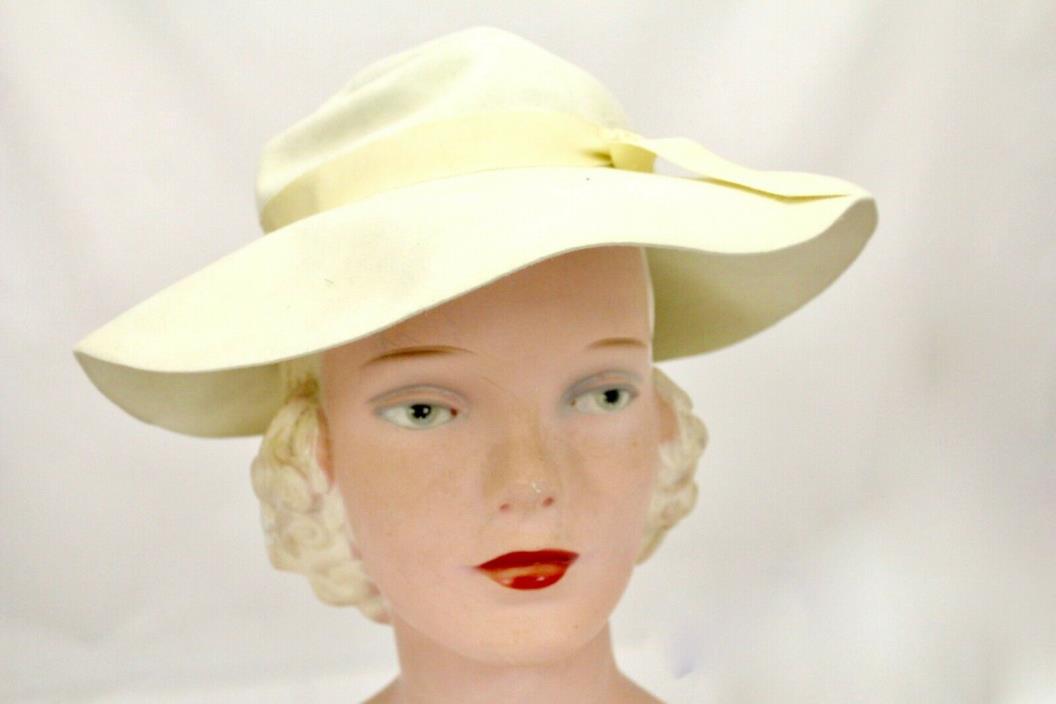 Vintage Weyman California Women's 1930s Hat White Fedora Wide Brim NWT Gabys