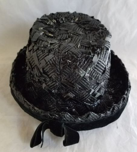 Vintage Black Womens Derby Bowler Hat Straw Weave 22