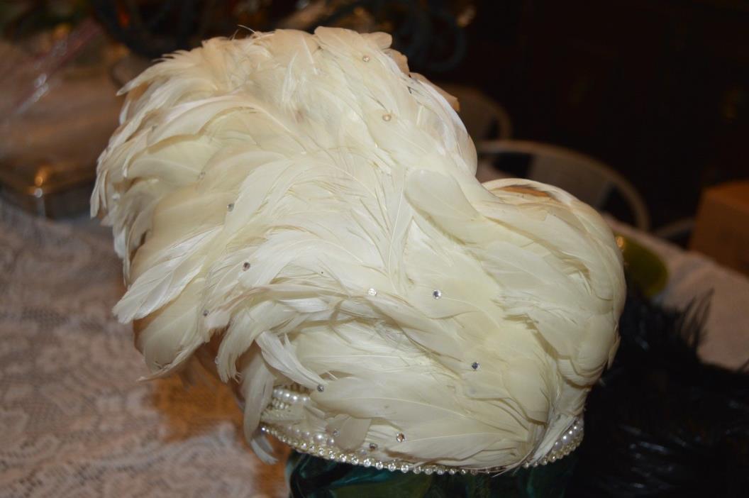 jack mcconnell white (red) feather rhinestone  hat vintage + black feather