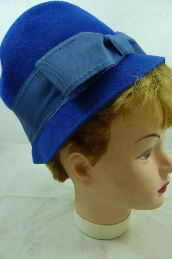 Vintage Cobalt Blue Pillbox Ladies Jeri Jerome Original Ritz Wool Hat Fancy Cap