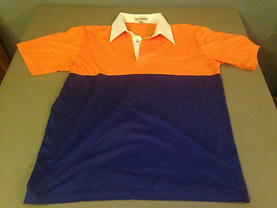 Vintage Mens Jack Nicklaus Orange & Blue 3-Button Cotton Blend Polo LARGE