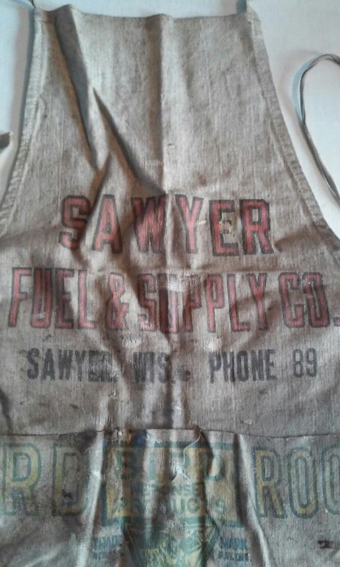 Antique Early SAWYER FUEL & SUPPLY CO. CARPENTER Apron BIRD ROOFS Phone 89