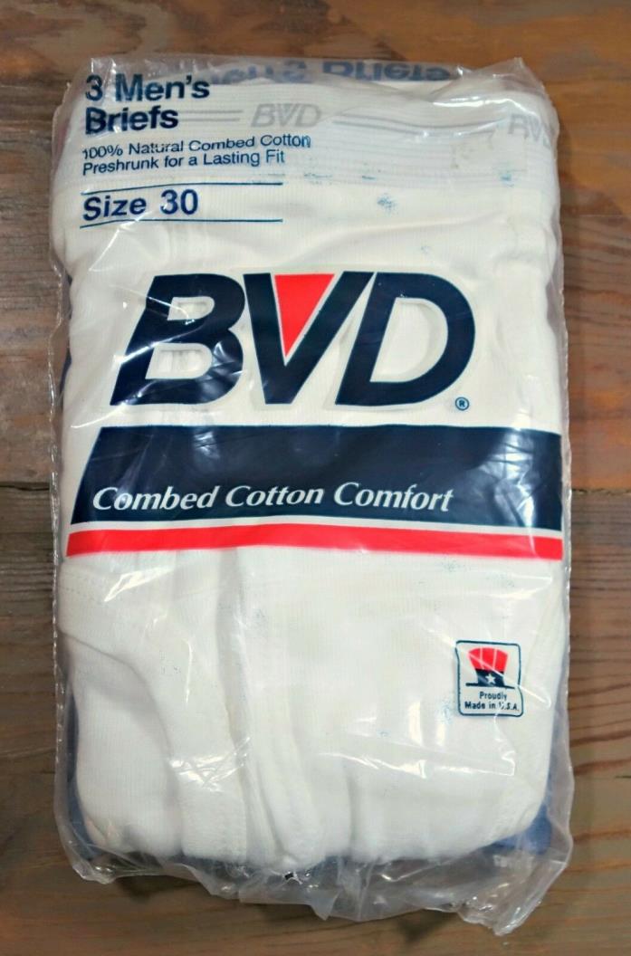 1980's Vintage 3-Pair NOS White Cotton BVD Underwear Briefs Sz 30