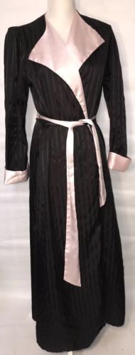 Vintage Ralph Montenero Dressing Robe Womens Size Small Black Soft Pink Silky