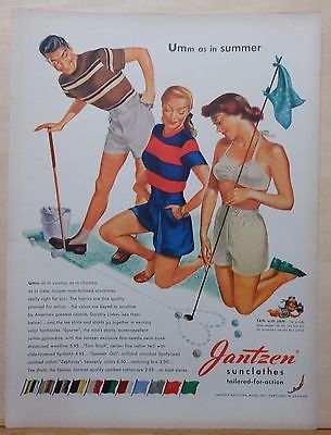Vintage 1949 magazine ad for Jantzen Sunclothes - Umm as In summer, colorful ad