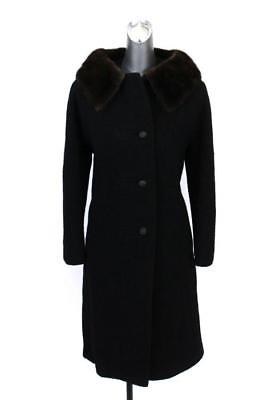 vintage 60s womens black TOPAZ wool dress coat stevens hockanum MINK FUR trim S